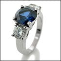3 Stone 2 Ct Sapphire Round 0.60 Round Diamond Cubic Zirconia Cz Ring