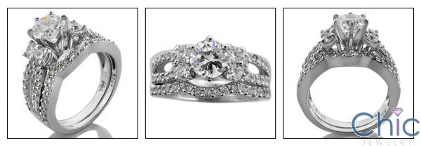 Matching Set 1 Ct Round Center Stone Ct Pave Curved Cubic Zirconia Cz Ring
