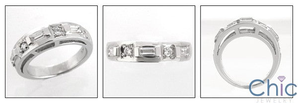 Cubic Zirconia Baguette And Round Wedding Band .50 TCW in Channel 14K White Gold