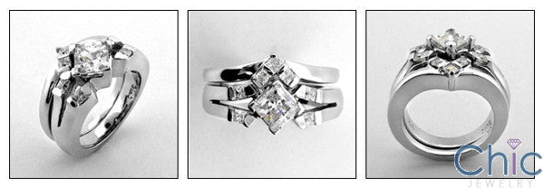 Matching Set .75 Princess Center Suited Channel Cubic Zirconia Cz Ring