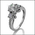 Round 1 Ct Center CZ Tiffany 6 Prongs Cubic Zirconia 14K White Gold Engagement Ring