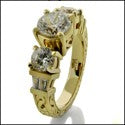 Estate Round Stone18K Gold Engraved Shank Cubic Zirconia Cz Ring
