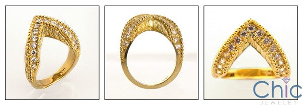 Estate V Shaped Pave Cubic Zirconia 14K Yellow Gold Ring