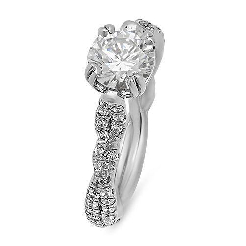 High Quality 1 Carat Round Cubic Zirconia Engagement Ring With Micro pave Eternity Shank Solid 14k White Gold
