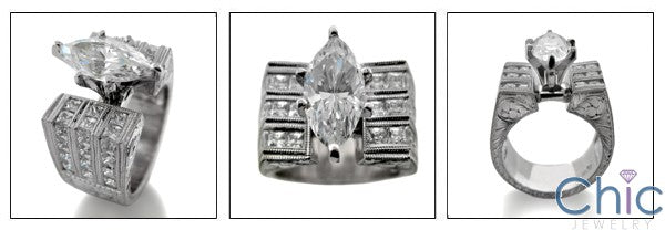 Engagement 2 Ct Marquise Ct Wide HCt Engraved Shank Cubic Zirconia Cz Ring
