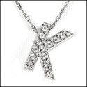 Cubic Zirconia Cz K Letter in Pave Ct 14K White Gold Initial Pendant