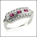 CZ Ruby Baguettes Round Cubic Zirconia 14K White Gold Ring