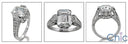 Engagement 3 Ct Emerald Cut CZ Pave Cubic Zirconia Engagement Ring 14K White Gold