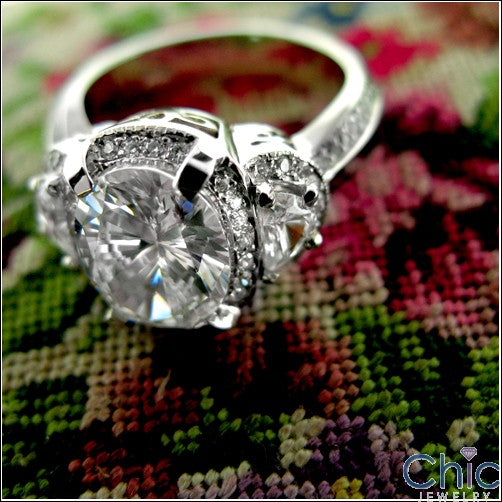 3 Ct Oval and Half Moon Cubic Zirconia 14K White Gold Engagement Ring