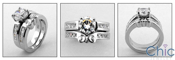 Matching Set 1.5 Round Center Fitted Channel Cubic Zirconia Cz Ring