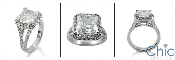 Engagement 3 Ct Princess Center Pave Split Cubic Zirconia 14k White Gold Ring