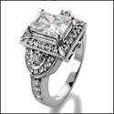 1.5 Radiant Cubic Zirconia Center Pave CZ Halo 14K White Gold Ring