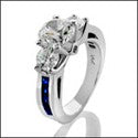 Engagement Three Stone Sapphire Princess Cubic Zirconia Cz Ring