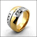 Mens Two Tone 12mm Channel Set Cubic Zirconia CZ Wedding Band