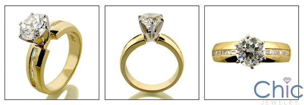 Cubic Zirconia Engagement 1.25 Round Channel Baguette Yellow Gold Cz Ring
