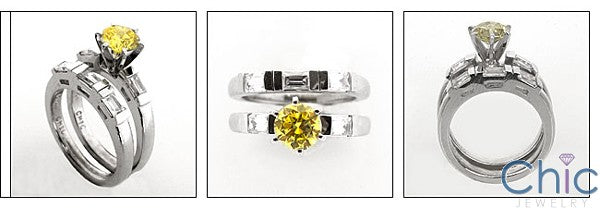 Matching Set 1 Ct Canary Round Channel Cubic Zirconia Cz Ring