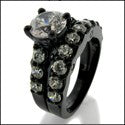 Matching Engagement Set 1.25 Ct Round Center Black Gold Cubic Zirconia Ring With Band