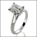 Solitaire 1.5 Ct Emerald Cut Cubic Zirconia Simple Ring 14K White Gold