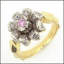 Fine Jewelry Flower Top Pink Center two Tone Gold Cubic Zirconia Ring