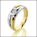 Mens 0.25 Princess Bezel Two Tone Single Stone Cubic Zirconia CZ Wedding Band