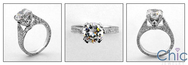 Engagement 2 Ct Round Pave Set Prongs Ct Shank Cubic Zirconia Cz Ring