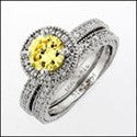 Matching Set Canary Round 1 Ct . Halo Pave Engraved Shank Cubic Zirconia Cz Ring