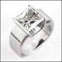 Cubic Zirconia Solitaire 3 Carat Princess Channel 14K White Gold Ring