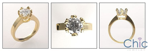 Solitaire Cubic Zirconia 1.25 Brilliant Crown Prongs Ring 14K Yellow Gold