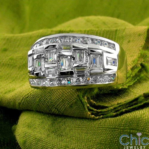 Anniversary 11 MM Wide Baguettes Ct Round Channel Cubic Zirconia Cz Ring