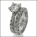 Matching Engagement Ring Set Cubic Zirconia Princess 1 Carat Center 14K White Gold