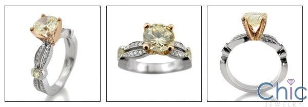 Engagement Canary round 1.5 Ct Center Rose Gold Two Tone Cubic Zirconia Cz Ring