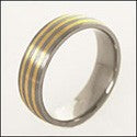 Mens Titanium Ct Gold Striped Wedding Band