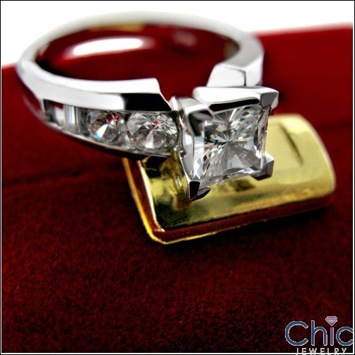 Engagement 0.75 Princess Center Round Channel Cubic Zirconia Cz Ring