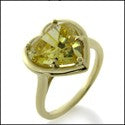 Solitaire Heart Shape Canary 4 Carat Engagement Cubic Zirconia Yellow Gold Ring