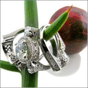 Matching Set 2 Ct . Round Center Halo Antique Style Pave Ct 2 d Fit Cubic Zirconia Cz Ring