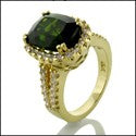 Estate Emerald Radiant Cushion Yellow Gold Cubic Zirconia Cz Ring