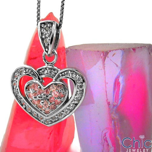 Cubic Zirconia Cz Heart Pink Pave Pendant