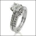 1.25 Round Center Stone CZ Engagement Ring with Curved Cubic Zirconia Wedding Band 14k White Gold Matching Set