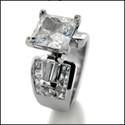 Cubic Zirconia Princess 2 Ct Center Wide Channel Set Sides Platinum Engagement Ring