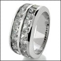 Mens Channel Band  2.5 TCW Princess Two Rows Cubic Zirconia 14k White Gold Wedding Ring