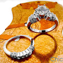 Matching Set 1 Ct Round Center Channel Ct Bezel Cubic Zirconia Cz Ring