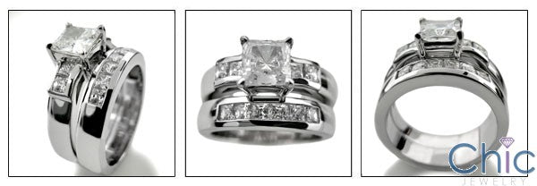 Matching Set 1 Ct Princess Channel Set Wedding Cubic Zirconia Cz Ring