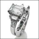 Matching Set 1.5 Emerald Baguettes Fitted Wedding Cubic Zirconia Cz Ring