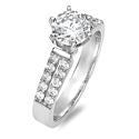 Engagement 1 Ct Round in 6 Prongs Ct 2 Rows of Pave Cubic Zirconia Cz Ring