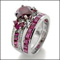 Matching Set TCW 4 Ct Round Princess Ruby Cubic Zirconia Cz Ring