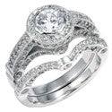 Matching Set 2.5 TCW Round Bezel Cubic Zirconia Center All Pave Ring and Wedding Band Ring 14K