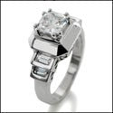 Estate Asscher 1 Ct Center Baguettes Cubic Zirconia Cz Ring