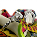Engraved Shank 2.5 Round Cubic Zirconia Center Engagement Ring With Matching CZ Band 14K W Gold