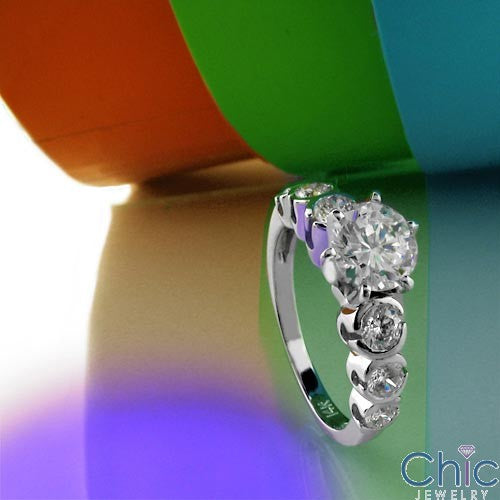 Engagement 1.75 TCW Round Brilliant in Prong Ct half Bezel Cubic Zirconia Cz Ring