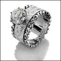 Engagement 1.5 RoundCenter Stone Engraved Scroll Shank Cubic Zirconia Cz Ring